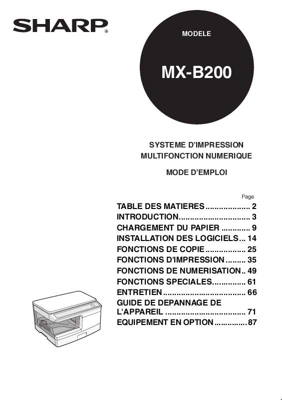 Guide utilisation SHARP MX-B200  de la marque SHARP