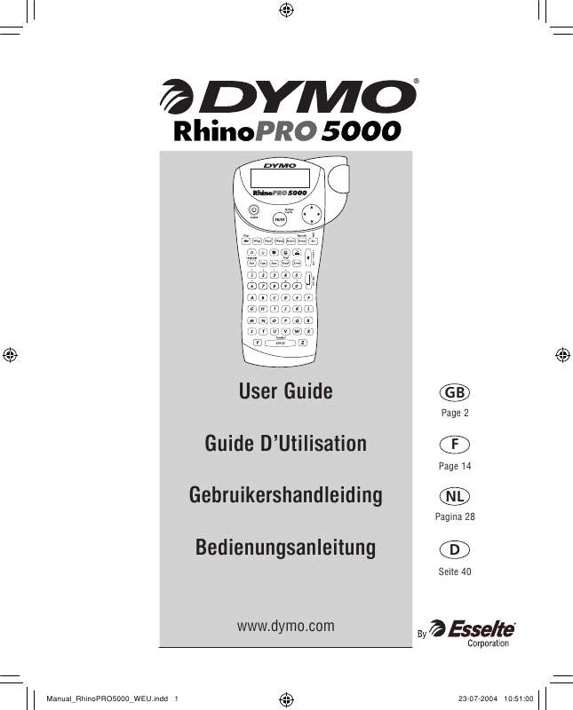 Guide utilisation  DYMO RHINOPRO 5000  de la marque DYMO