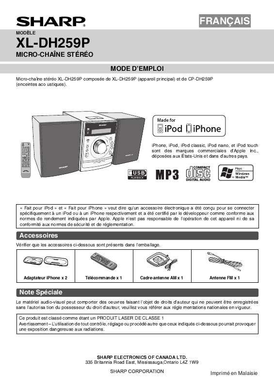 Guide utilisation SHARP XL-DH259P  de la marque SHARP