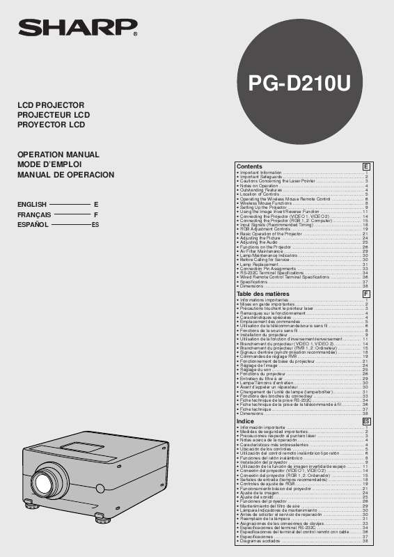 Guide utilisation SHARP PG-D210U  de la marque SHARP