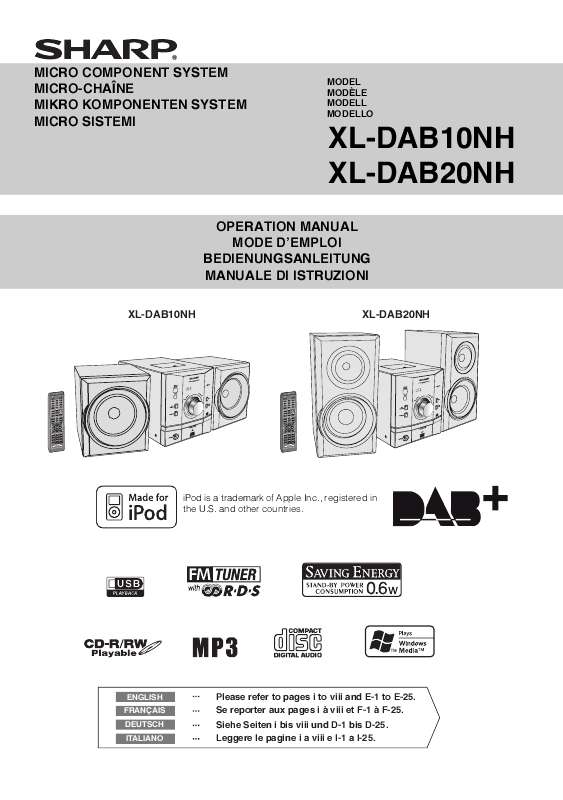 Guide utilisation SHARP XL-DAB20NH  de la marque SHARP