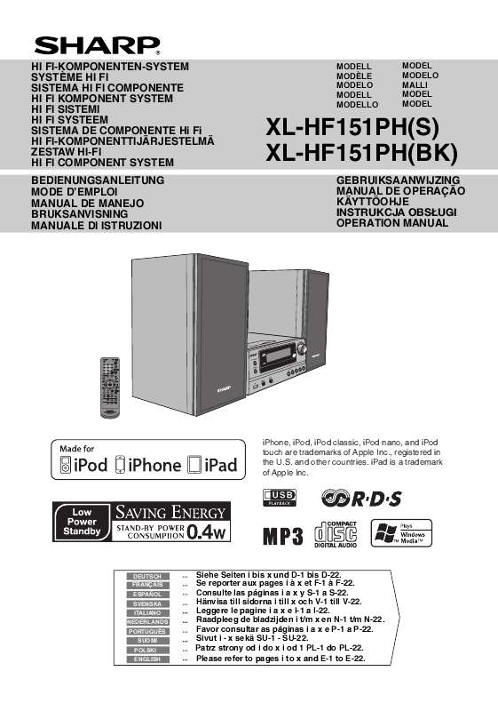 Guide utilisation SHARP XL-HF151PHBK  de la marque SHARP