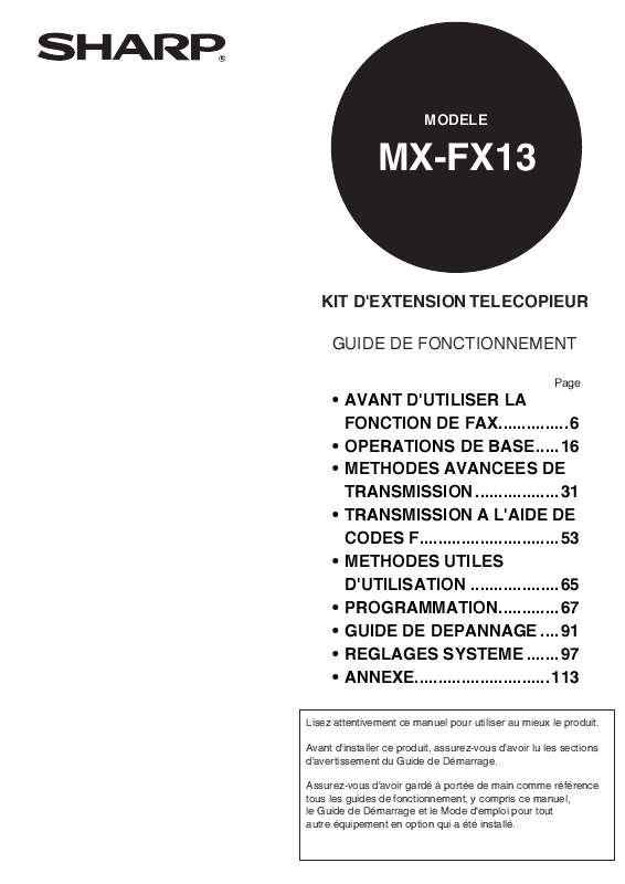 Guide utilisation SHARP MX-FX13  de la marque SHARP