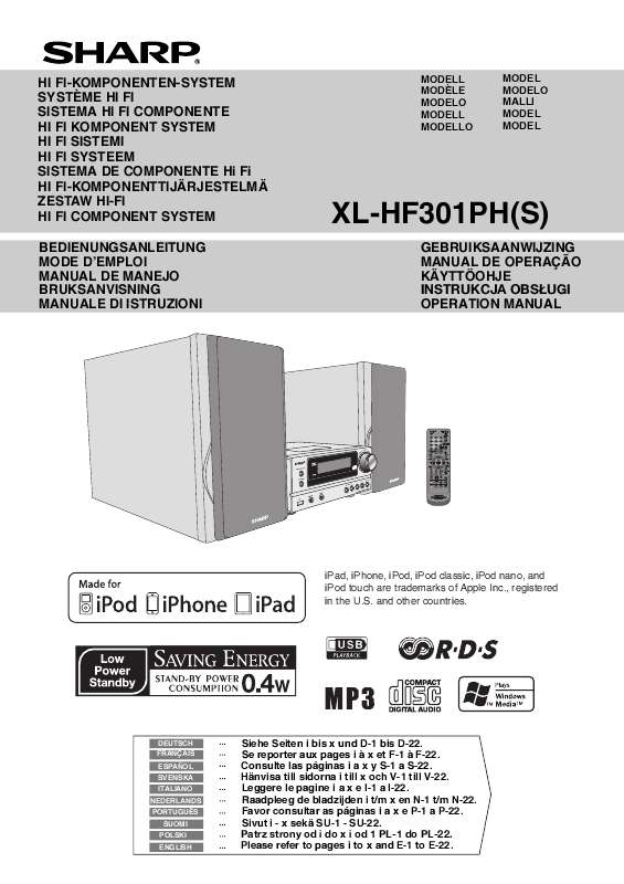 Guide utilisation SHARP XL-HF301PH  de la marque SHARP