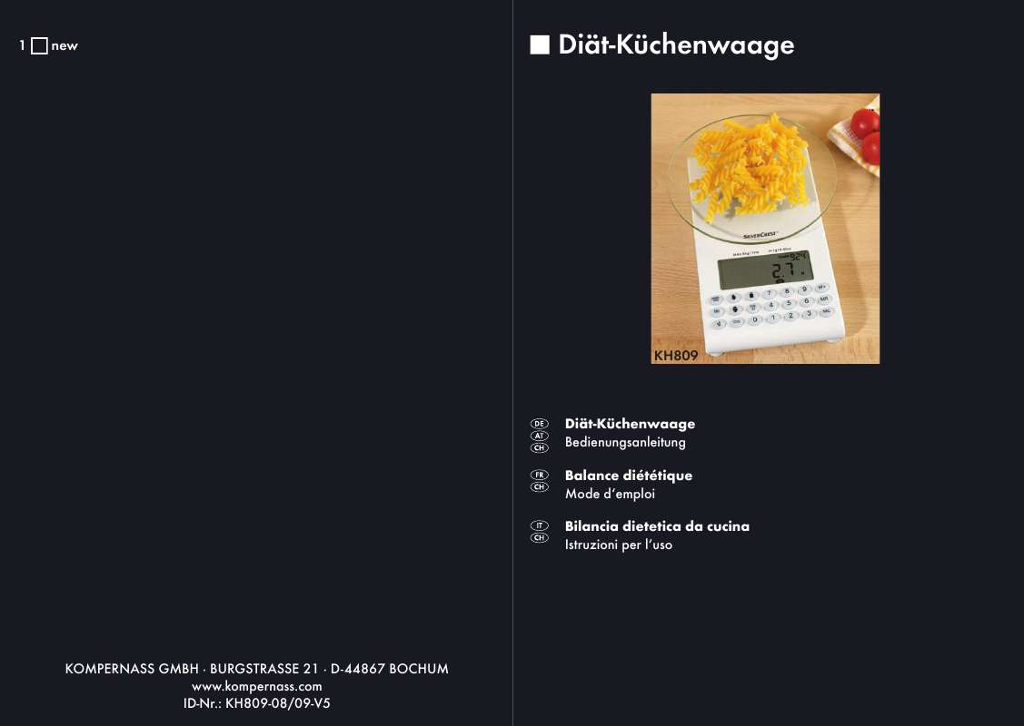 Guide utilisation  SILVERCREST KH 809 NUTRITION SCALES  de la marque SILVERCREST