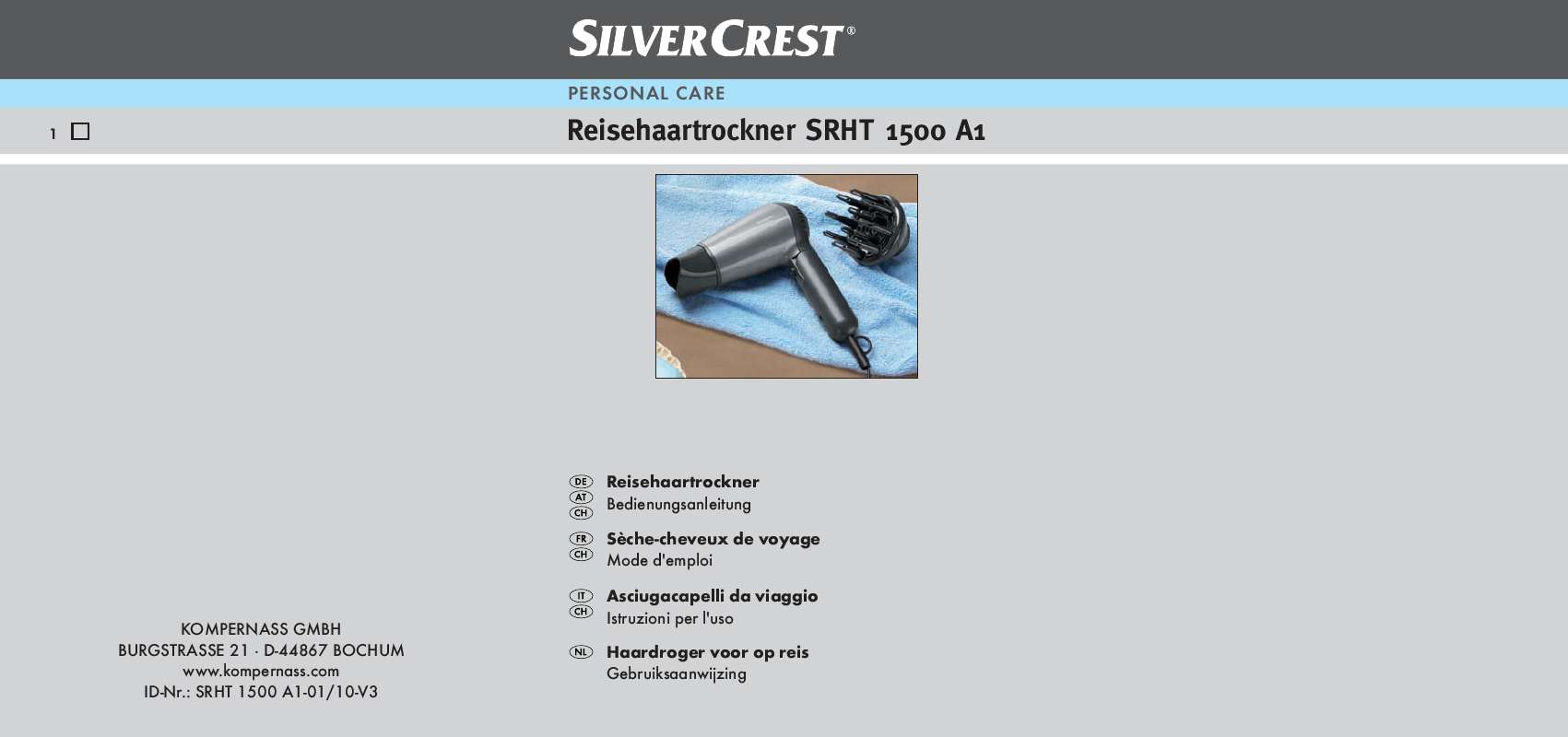 Guide utilisation  SILVERCREST SRHT 1500 A1  de la marque SILVERCREST