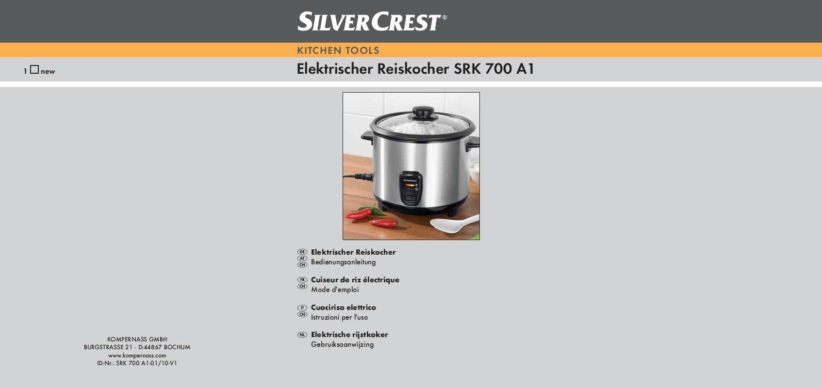 Guide utilisation  SILVERCREST SRK 700 A1 ELECTRIC RICE COOKER  de la marque SILVERCREST
