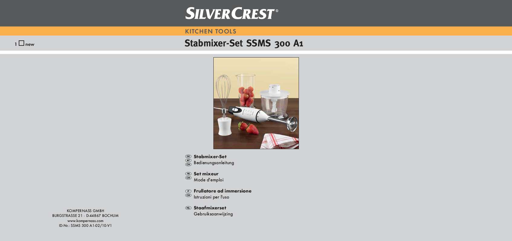 Guide utilisation  SILVERCREST SSMS 300 A1 HAND BLENDER SET  de la marque SILVERCREST