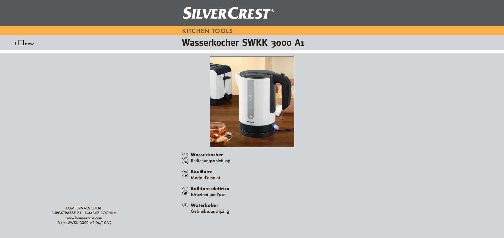 Guide utilisation  SILVERCREST SWKK 3000 A1 ELECTRIC KETTLE  de la marque SILVERCREST