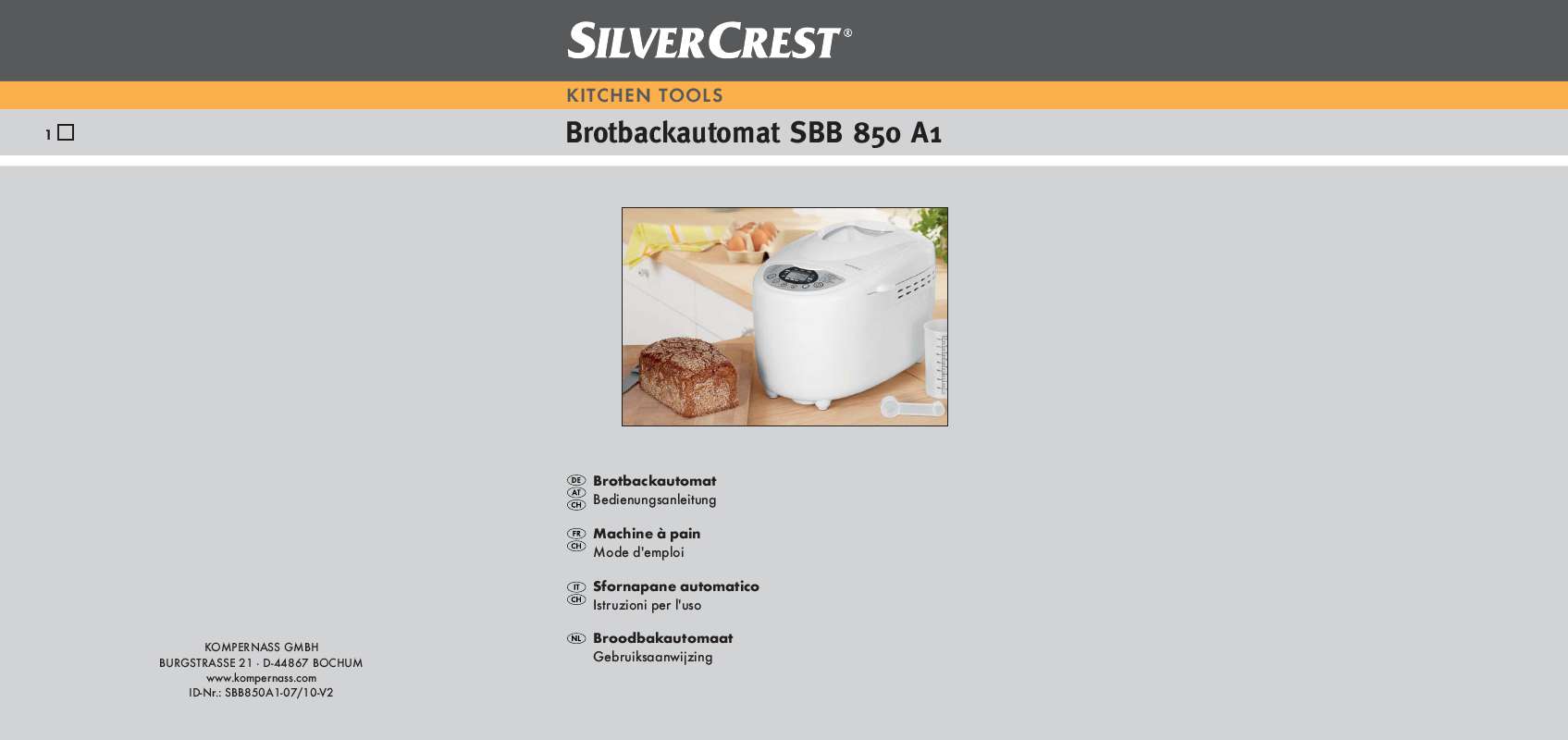Guide utilisation  SILVERCREST SBB 850 A1 BREAD MAKER  de la marque SILVERCREST