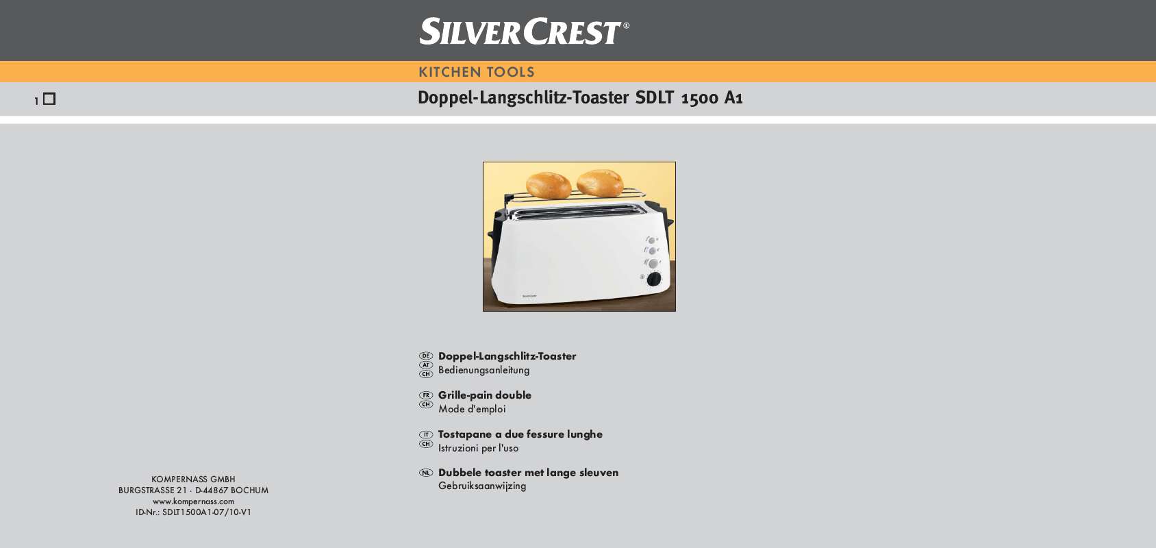 Guide utilisation  SILVERCREST SDLT 1500 A1 DOUBLE LONG SLOT TOASTER  de la marque SILVERCREST