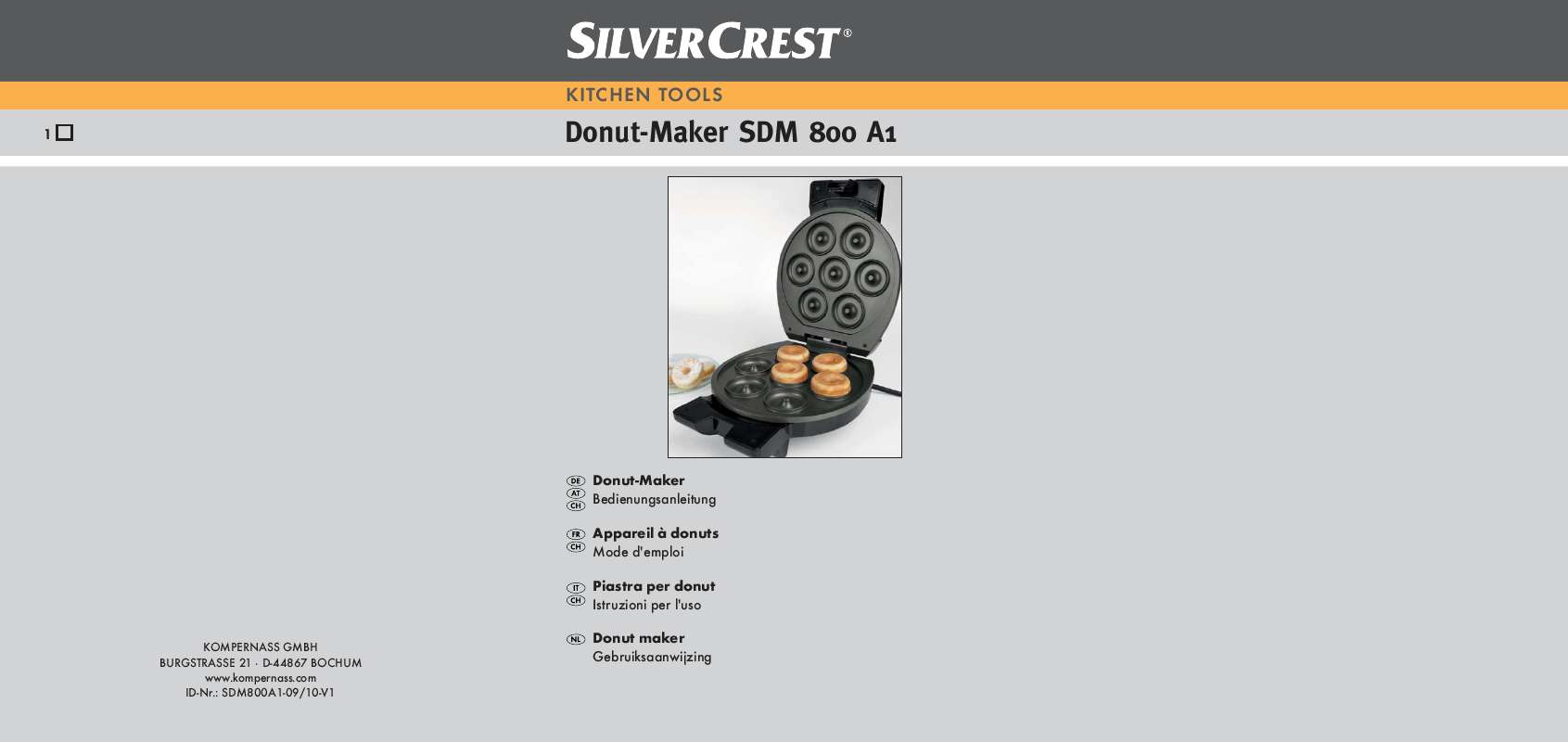Guide utilisation  SILVERCREST SDM 800 A1 DOUGHNUT MAKER  de la marque SILVERCREST
