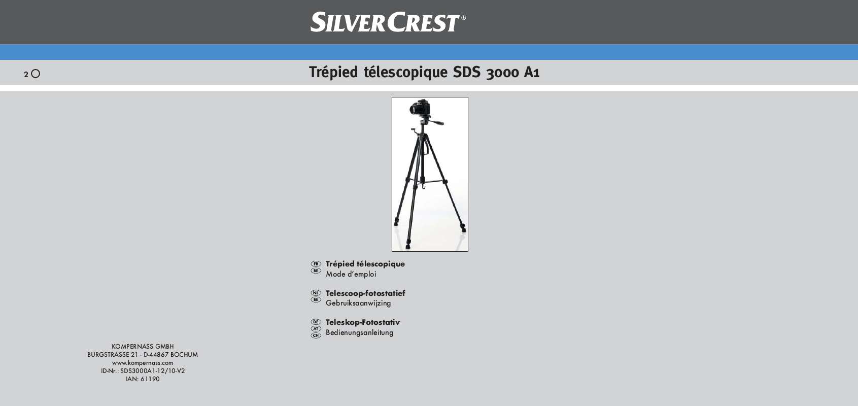 Guide utilisation  SILVERCREST SDS 3000 A1 TELESCOPIC CAMERA TRIPOD  de la marque SILVERCREST