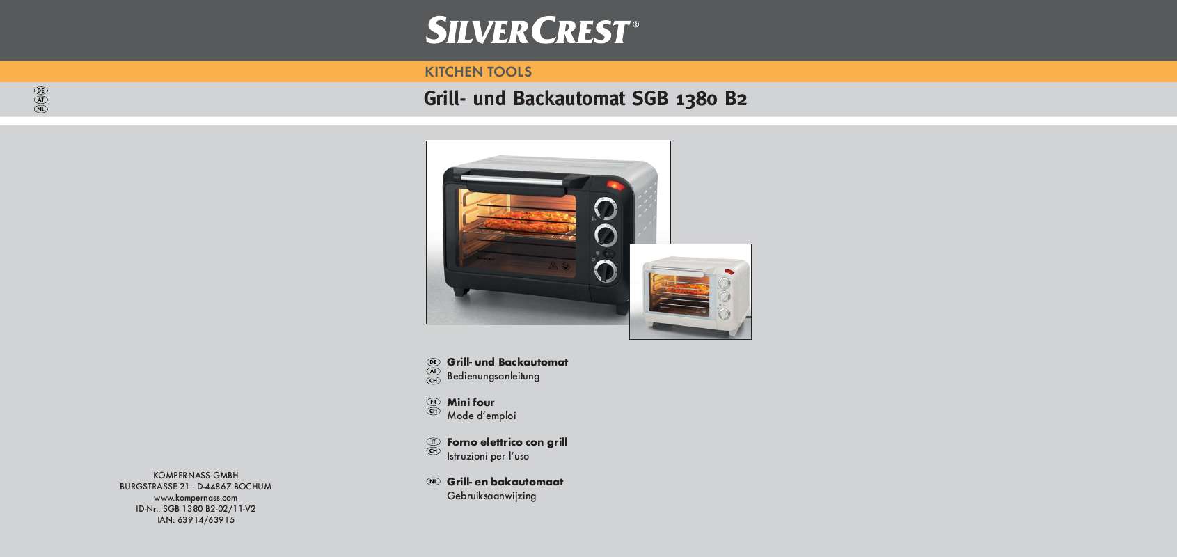 Guide utilisation  SILVERCREST SGB 1380 B2 ELECTRIC OVEN WITH GRILL  de la marque SILVERCREST
