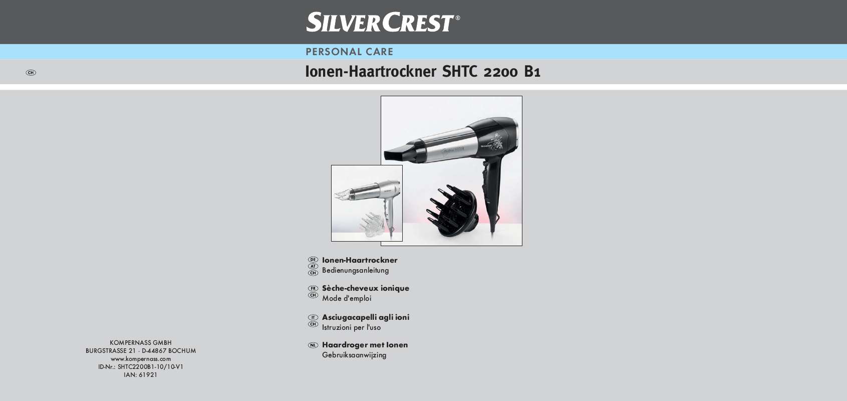 Guide utilisation  SILVERCREST SHTC 2200 B1 IONIC HAIRDRYER  de la marque SILVERCREST