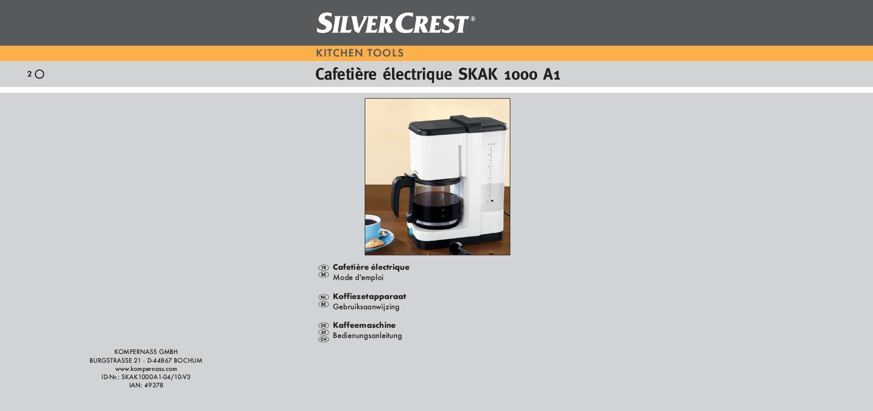 Guide utilisation  SILVERCREST SKAK 1000 A1 COFFEE MAKER  de la marque SILVERCREST