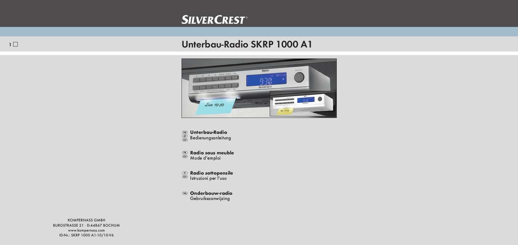 Guide utilisation  SILVERCREST SKRP 1000 A1 UNDERCUPBOARD RADIO  de la marque SILVERCREST