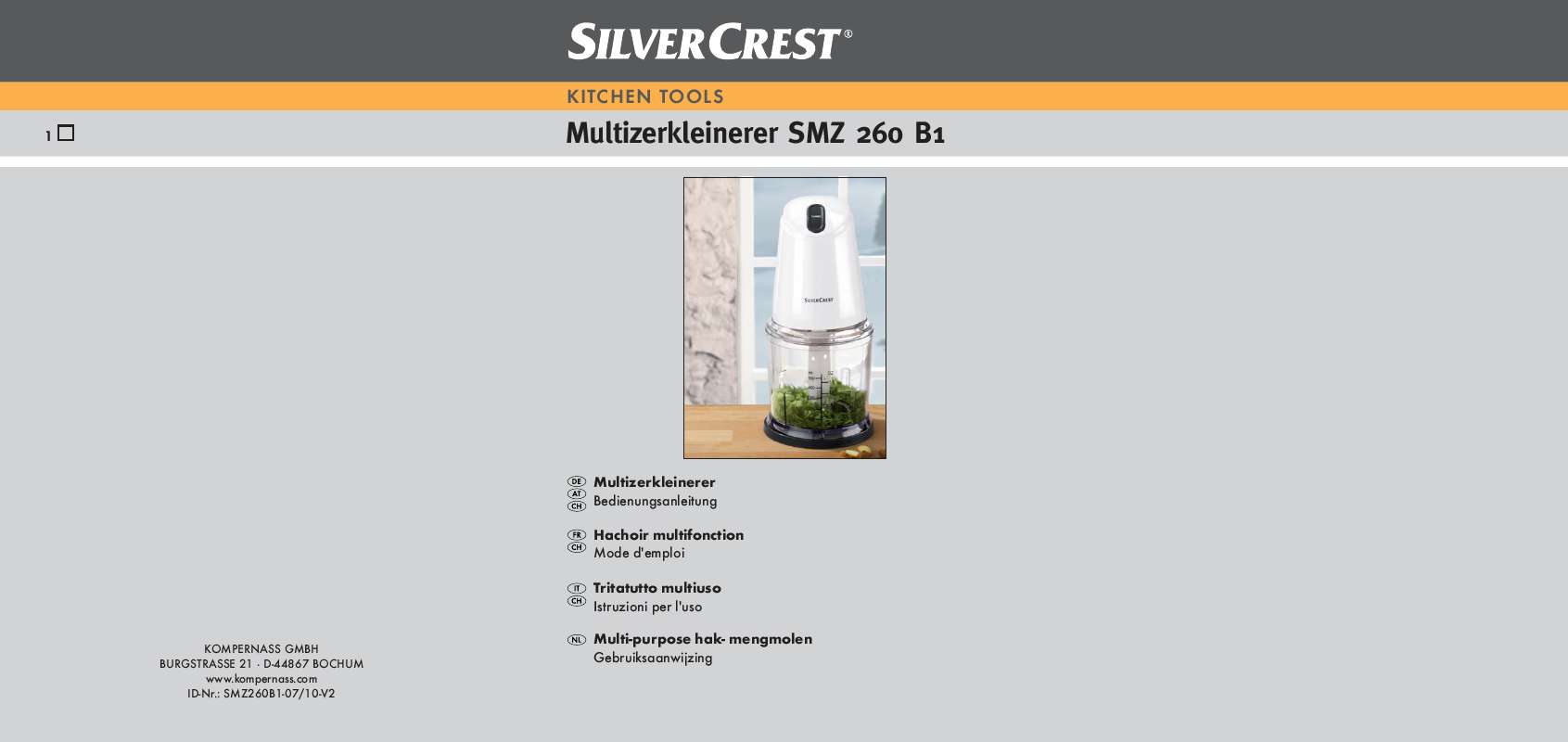 Guide utilisation  SILVERCREST SMZ 260 B1  de la marque SILVERCREST
