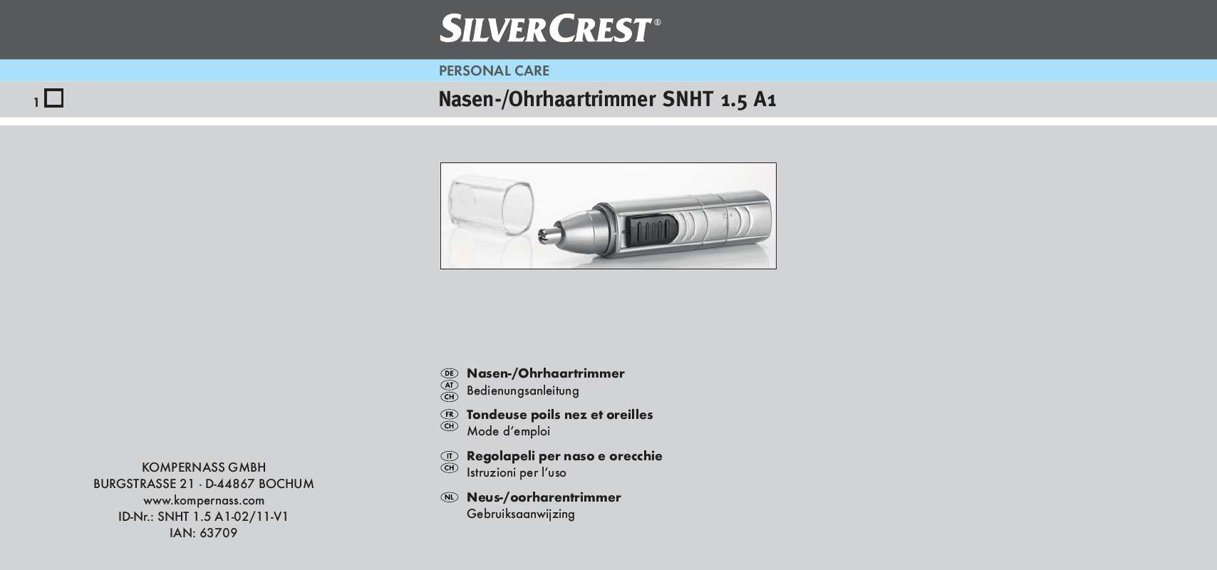 Guide utilisation  SILVERCREST SNHT 1.5 A1 NOSE-EAR TRIMMER  de la marque SILVERCREST