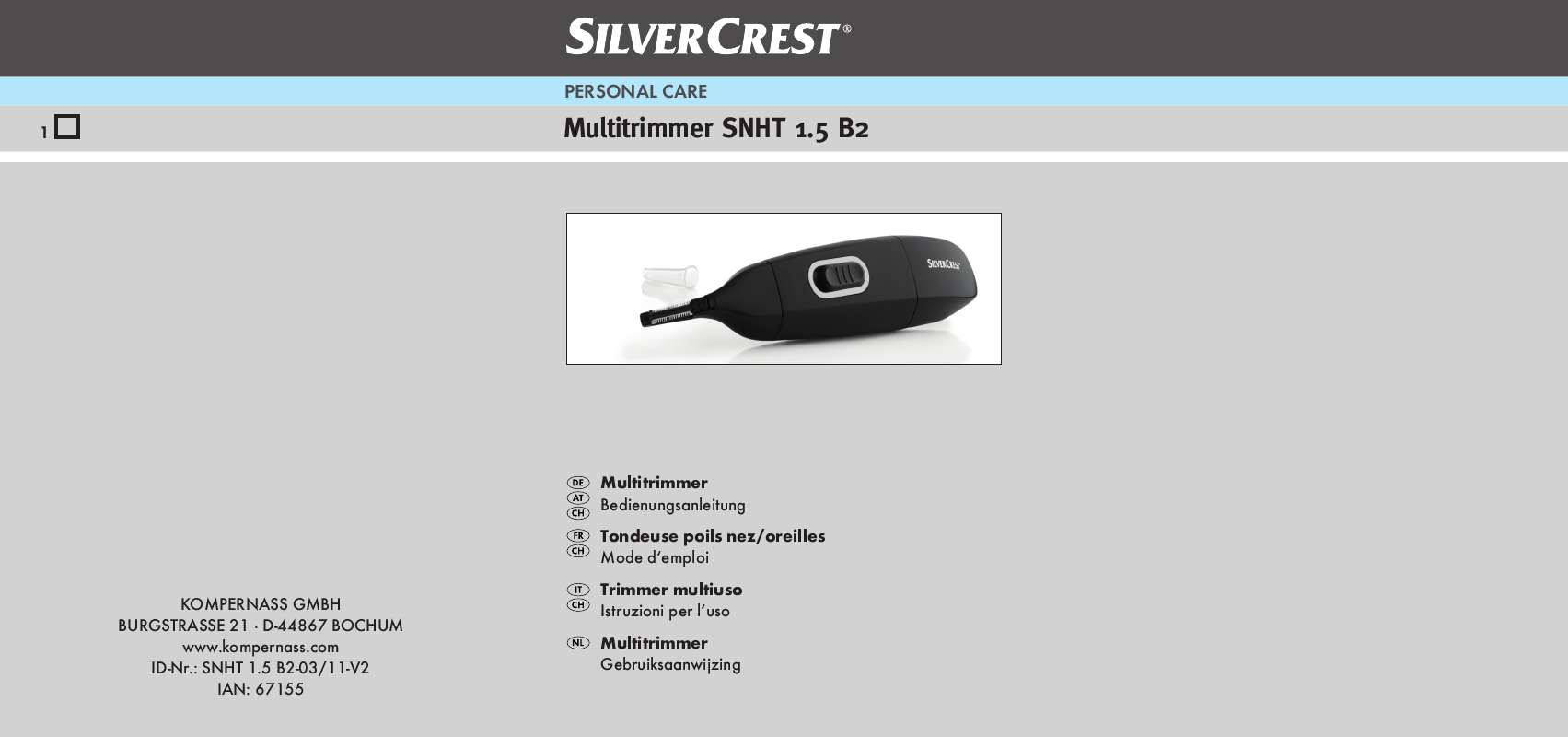 Guide utilisation  SILVERCREST SNHT 1.5 B2  de la marque SILVERCREST