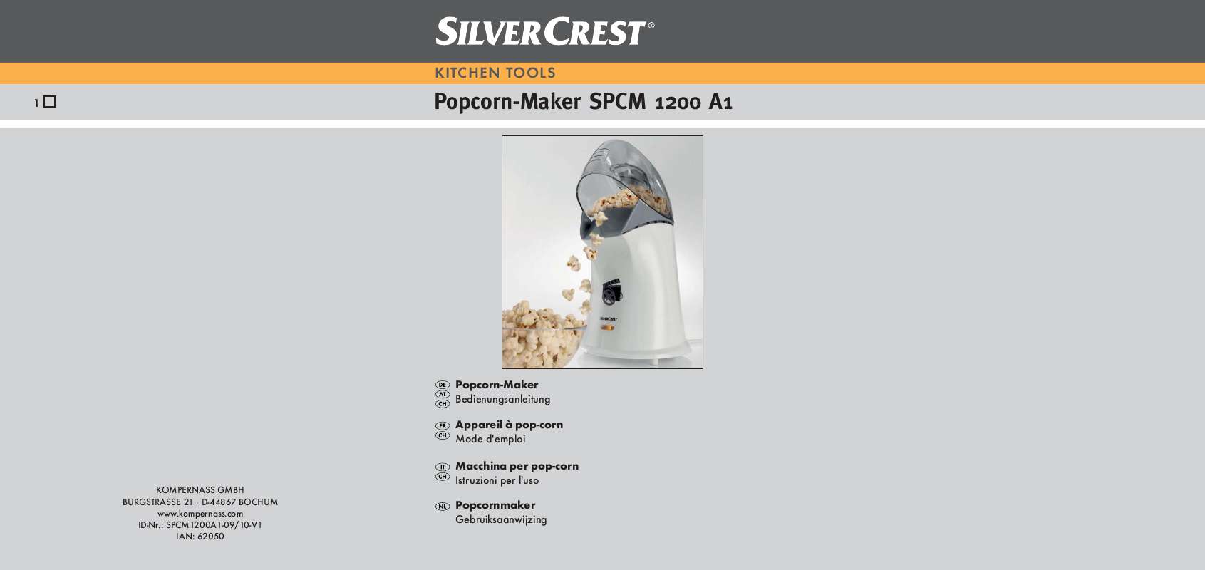 Guide utilisation  SILVERCREST SPCM 1200 A1 POPCORN MAKER  de la marque SILVERCREST