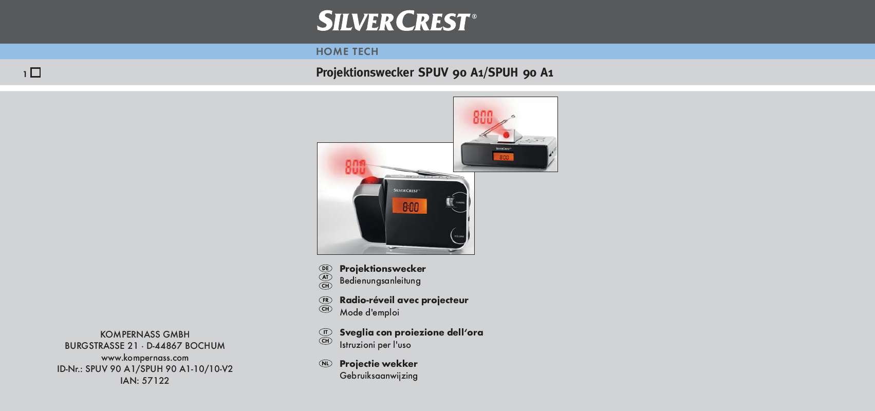 Guide utilisation  SILVERCREST SPUV 90 A1 PROJECTION ALARM CLOCK  de la marque SILVERCREST