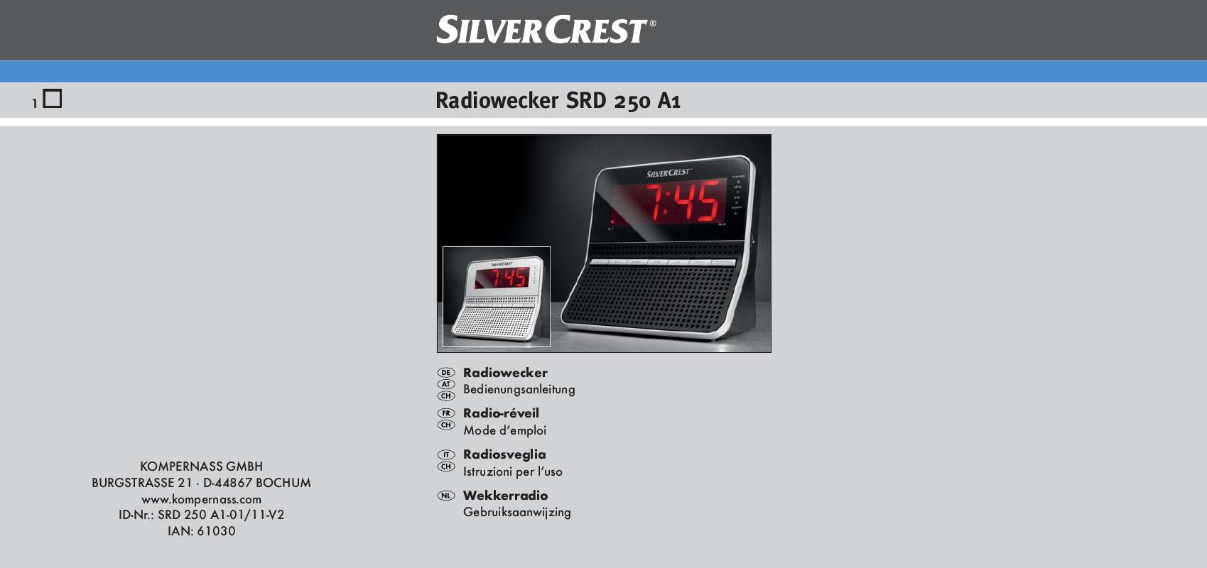 Guide utilisation  SILVERCREST SRD 250 A1 CLOCK RADIO  de la marque SILVERCREST