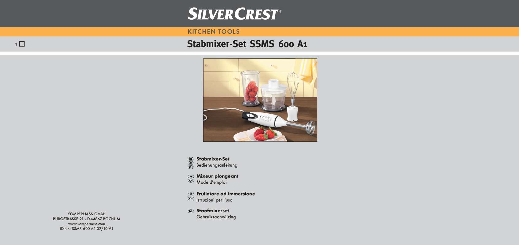 Guide utilisation  SILVERCREST SSMS 600 A1 HAND BLENDER SET  de la marque SILVERCREST