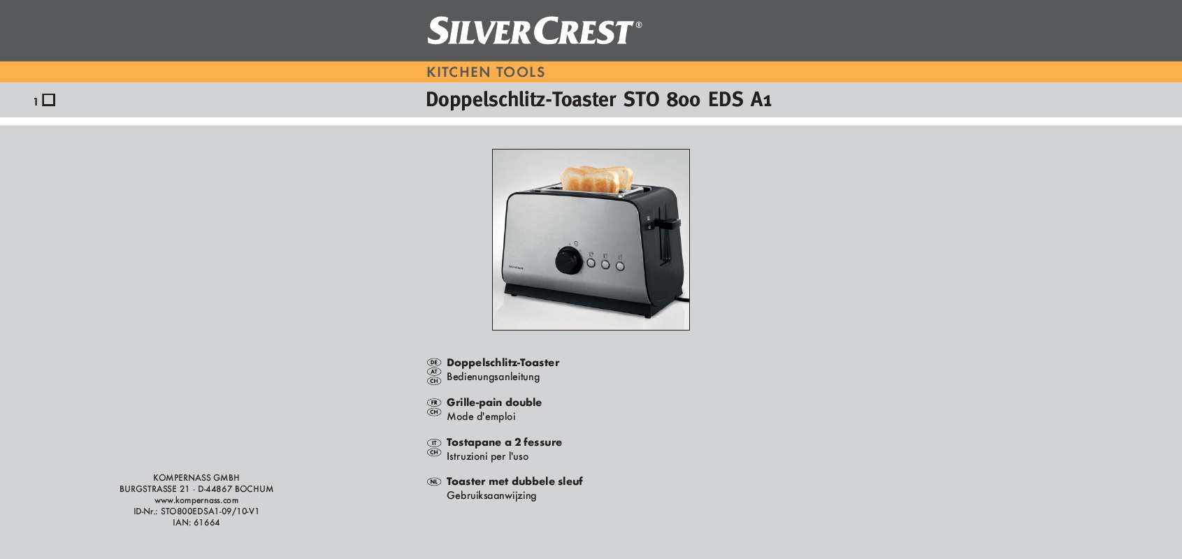 Guide utilisation  SILVERCREST STO 800 EDS A1 2-SLICE TOASTER  de la marque SILVERCREST