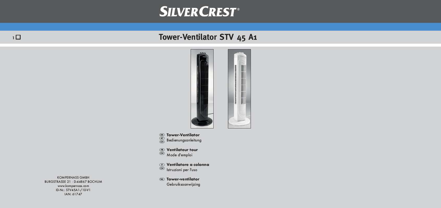 Guide utilisation  SILVERCREST STV 45 A1 TOWER FAN  de la marque SILVERCREST