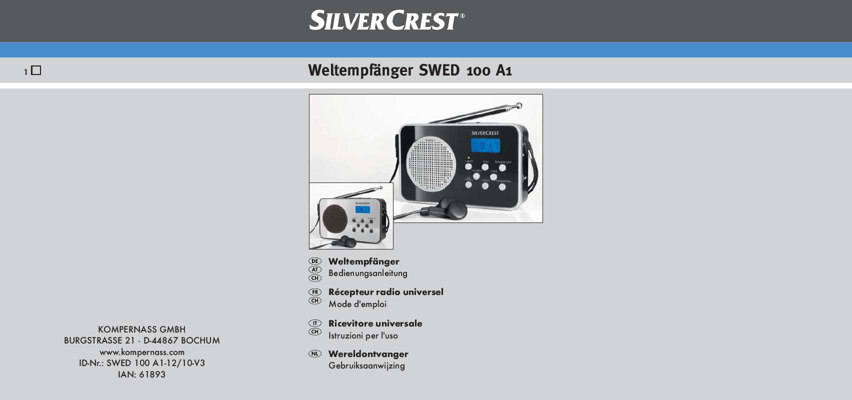 Guide utilisation  SILVERCREST SWED 100 A1 MULTI-BAND RADIO  de la marque SILVERCREST
