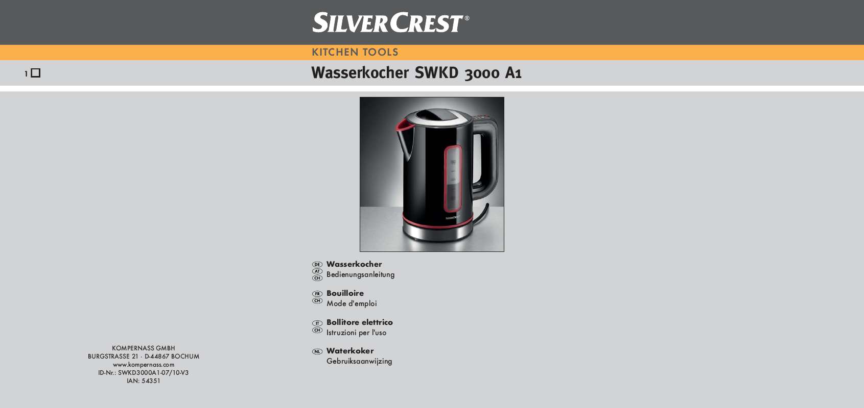 Guide utilisation  SILVERCREST SWKD 3000 A1 KETTLE  de la marque SILVERCREST