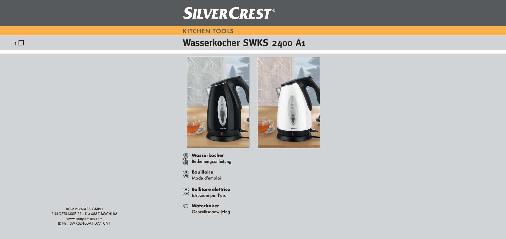Guide utilisation  SILVERCREST SWKS 2400 A1 KETTLE  de la marque SILVERCREST
