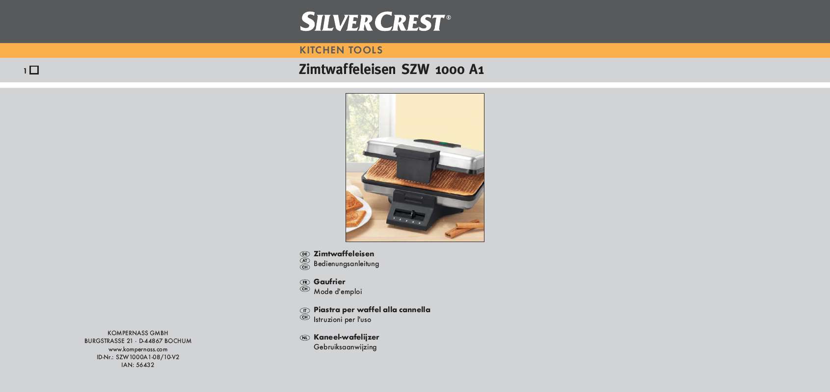 Guide utilisation  SILVERCREST SZW 1000 A1 CINNAMON WAFFLE MAKER  de la marque SILVERCREST