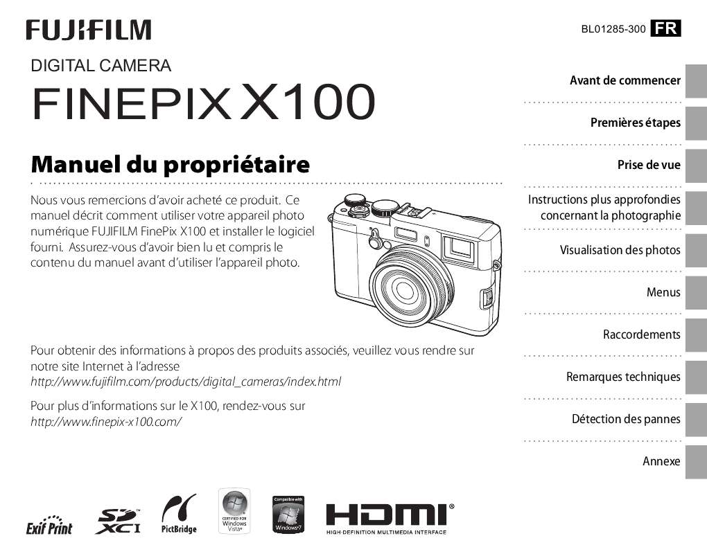 Guide utilisation FUJIFILM FINEPIX X100  de la marque FUJIFILM