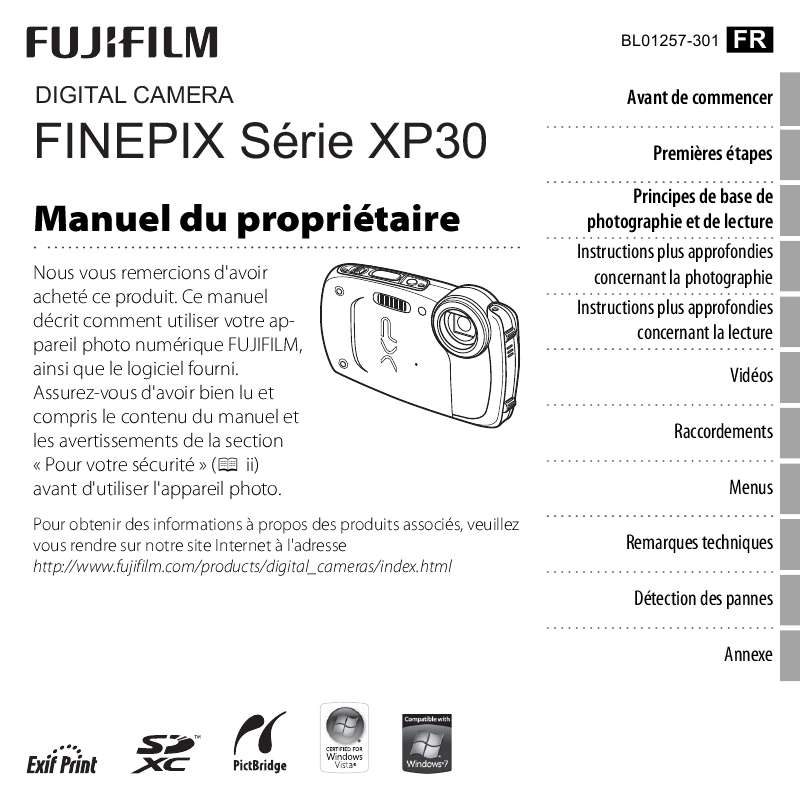 Guide utilisation FUJIFILM FINEPIX XP30  de la marque FUJIFILM