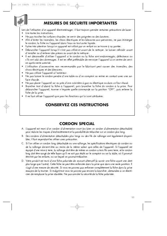 Guide utilisation  DELONGHI BAR 14F 220V  de la marque DELONGHI