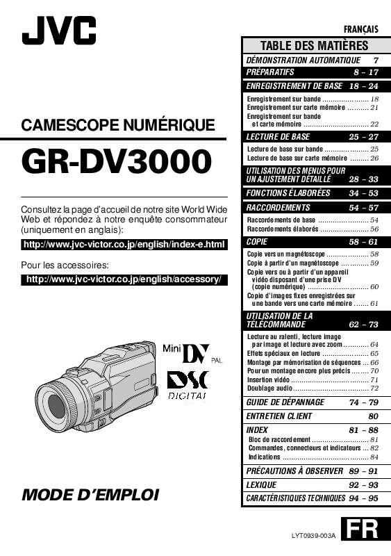 Guide utilisation  JVC GR-DV3000E  de la marque JVC