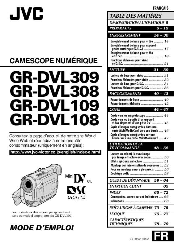 Guide utilisation  JVC GR-DVL109  de la marque JVC