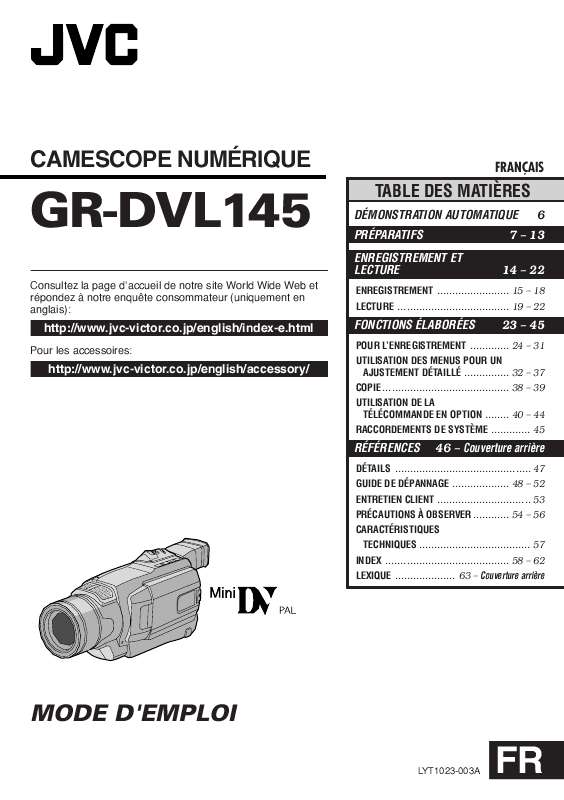 Guide utilisation  JVC GR-DVL145E  de la marque JVC