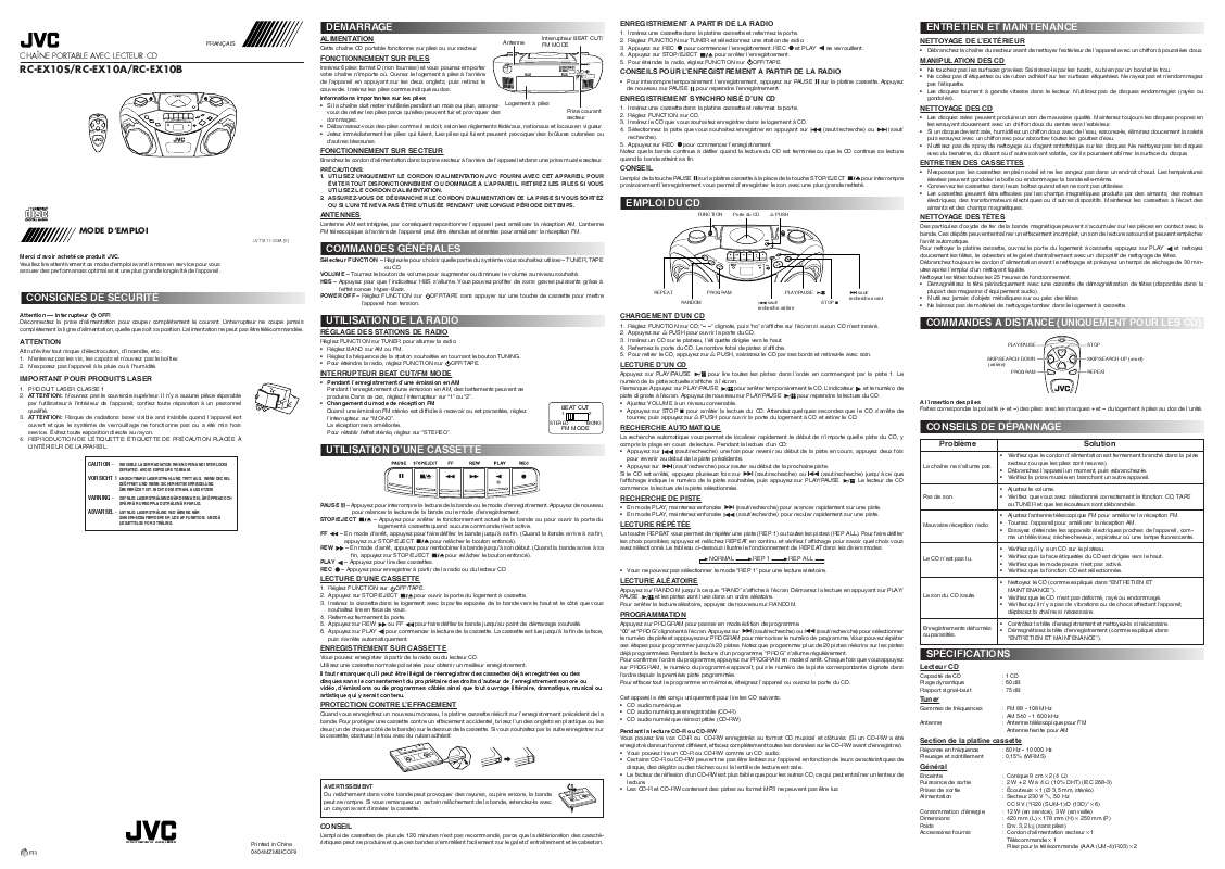 Guide utilisation  JVC RC-EX10  de la marque JVC