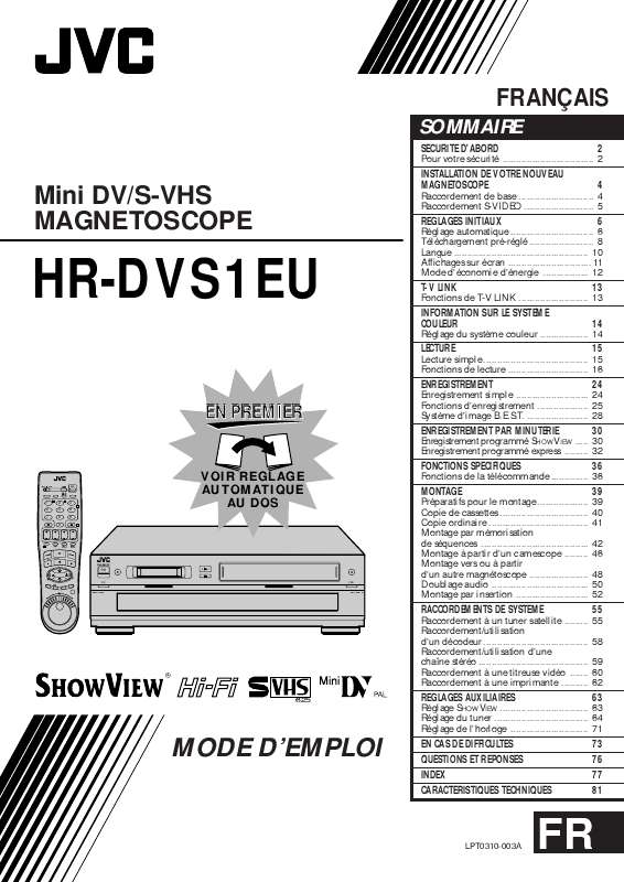 Guide utilisation  JVC HR-DVS1EU  de la marque JVC