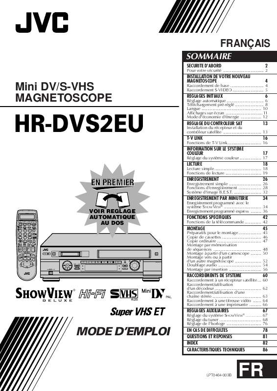 Guide utilisation  JVC HR-DVS2EU  de la marque JVC