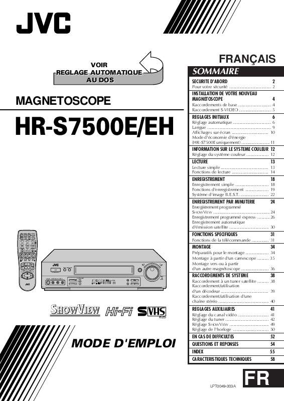 Guide utilisation  JVC HR-S7500E  de la marque JVC