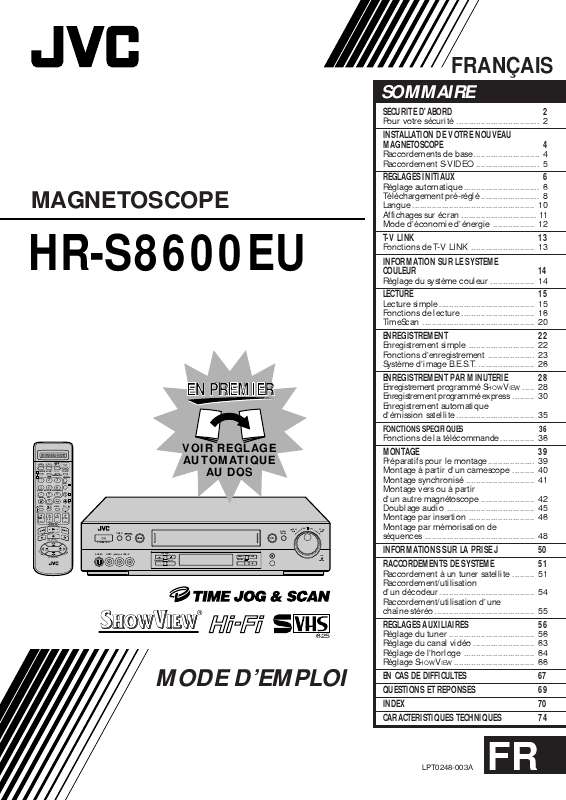 Guide utilisation  JVC HR-S8600EU  de la marque JVC