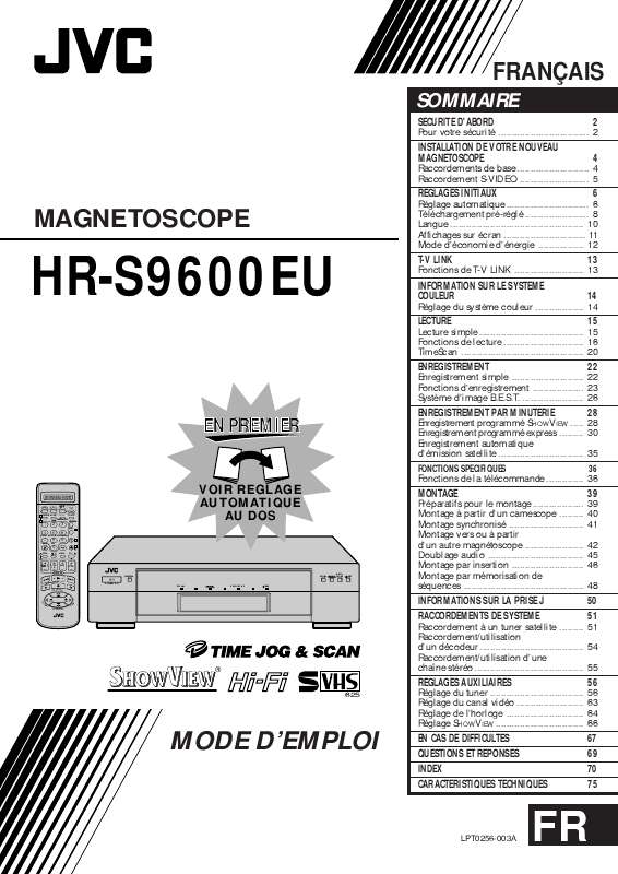 Guide utilisation  JVC HR-S9600EU  de la marque JVC