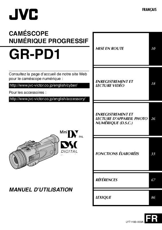 Guide utilisation  JVC GR-PD1E  de la marque JVC