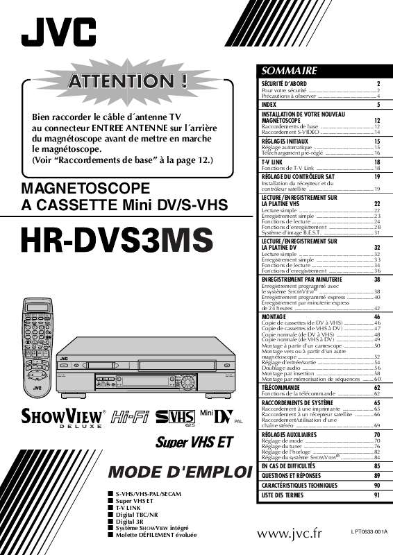 Guide utilisation  JVC HR-DVS3MS  de la marque JVC