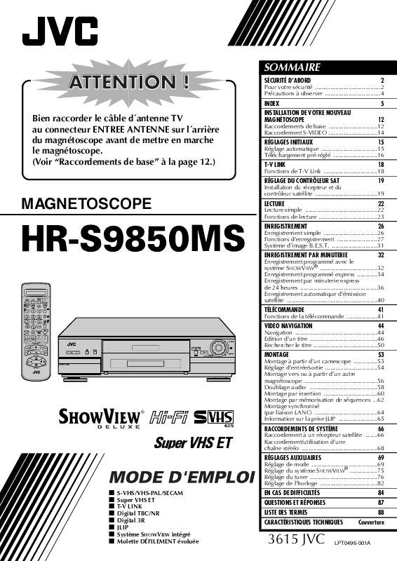 Guide utilisation  JVC HR-S9850MS  de la marque JVC