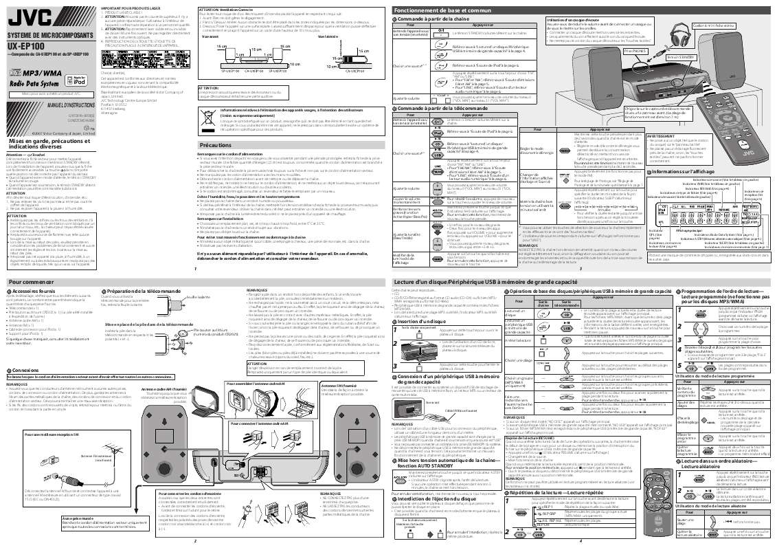 Guide utilisation  JVC UX-EP100E  de la marque JVC